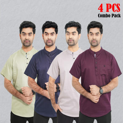 Cotton Stripe Fabrics Premium Quality Katua -Light Lemon, Nevy Blue, Light Ash & Purple.