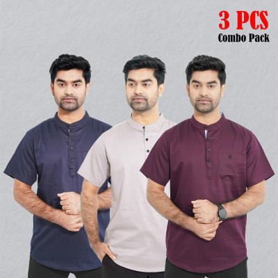 Cotton Stripe Fabrics Premium Quality Katua - Nevy Blue, Light Ash & Purple.