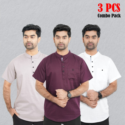 Cotton Stripe Fabrics Premium Quality Katua - White, Light Ash & Purple.