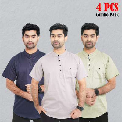 Cotton Stripe Fabrics Premium Quality Katua - White, Light Ash & Purple.