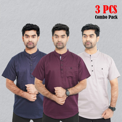 Cotton Stripe Fabrics Premium Quality Katua - Light Ash & Nevy blue/  Parple