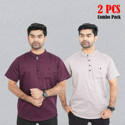 Cotton Stripe Fabrics Premium Quality Katua - Purple & Ash