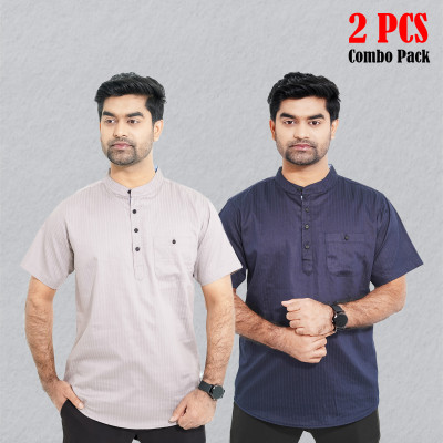 Cotton Stripe Fabrics Premium Quality Katua - Ash & Navy