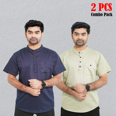 Cotton Stripe Fabrics Premium Quality Katua - Navy Blue & Light Lemon.