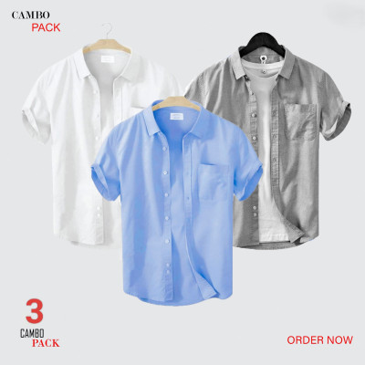Premium Quality Short Sleeve Shirt  ,Ash ,Sky Blue & White