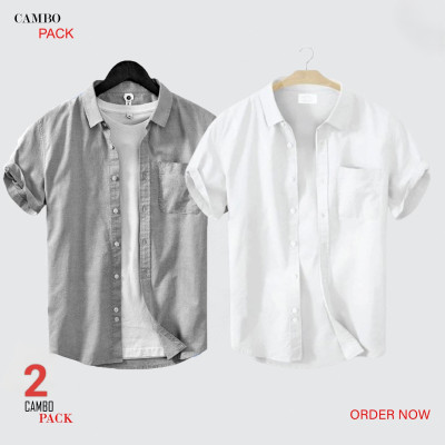 Premium Quality Short Sleeve Shirt _Ash & White