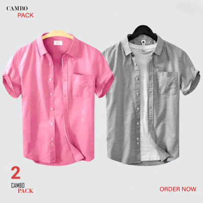 Premium Quality Short Sleeve Shirt _ Pink & ash