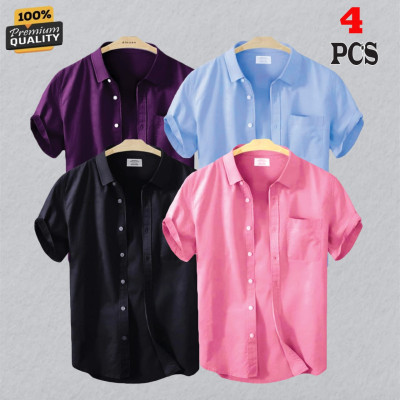 Premium Quality Short Sleeve Shirt _Pink_ Black & Purpel ,Sky Blue
