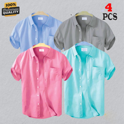 Premium Quality Short Sleeve Shirt _Sky Blue_Pink_Pest & Ash