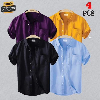 Premium Quality Short Sleeve Shirt _  Kathali ,Purpel & Black ,,Sky Blue