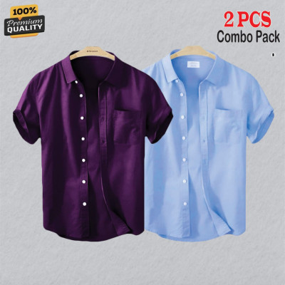 Premium Quality Short Sleeve Shirt _ Purpel & Sky Blue