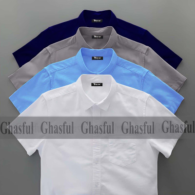 Oxford Cotton Febric Short Sleeve Shirt _Ash _Navy _White_ Sky