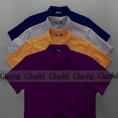 Oxford Cotton Febric Short Sleeve Shirt _Purpale _Kathali _Ash_Navy Blue