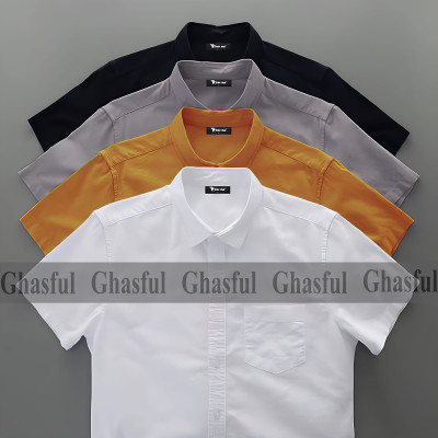 Oxford Cotton Febric Short Sleeve Shirt _ White _Kathali _Ash_Navy Blue