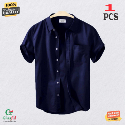 Oxford Cotton Febric Short Sleeve Shirt _Navy Blue