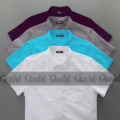 Oxford Cotton Febric Short Sleeve Shirt _White_ Pest_Ash _Purpale