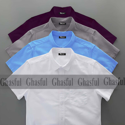 Oxford Cotton Febric Short Sleeve Shirt _Ash _Purpale _White_ Sky Blue