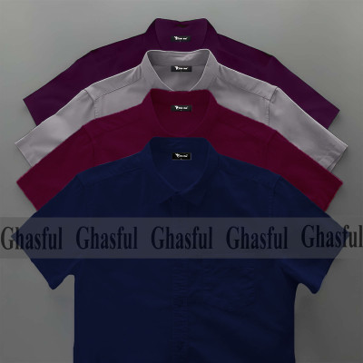 Oxford Cotton Febric Short Sleeve Shirt _Navy_ Merun_Ash_Purpale