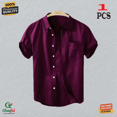 Oxford Cotton Febric Short Sleeve Shirt _Merun