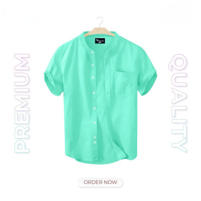 Short Sleeve Band Collar Shirt_  Pest