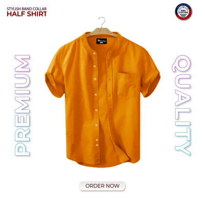 Short Sleeve Band Collar Shirt_ Kathali