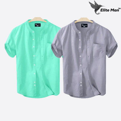 Short Sleeve Band Collar Shirt_  Pest & Ash