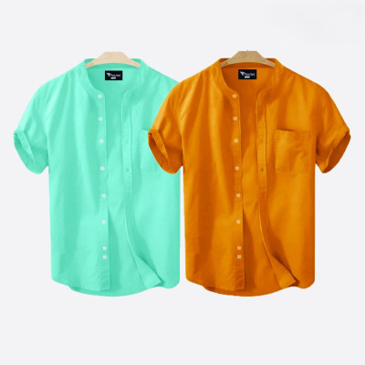 Short Sleeve Band Collar Shirt_  Pest & Kathali