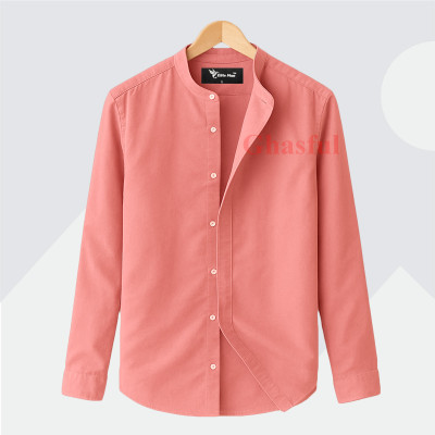Long Sleeve Band Collar Shirt_  Pink