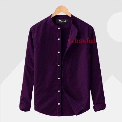 Long Sleeve Band Collar Shirt_ Purple