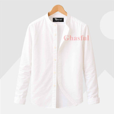 Long Sleeve Band Collar Shirt_ White