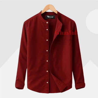 Long Sleeve Band Collar Shirt_ Merun