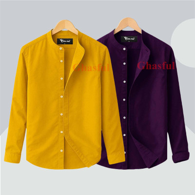 Long Sleeve Band Collar Shirt_  Kathali , Purpel