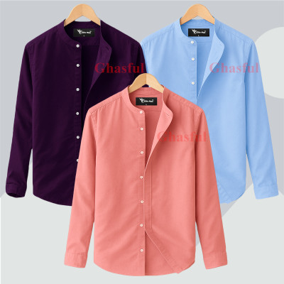 Long Sleeve Band Collar Shirt_ Purpel ,Sky Blue ,Pink