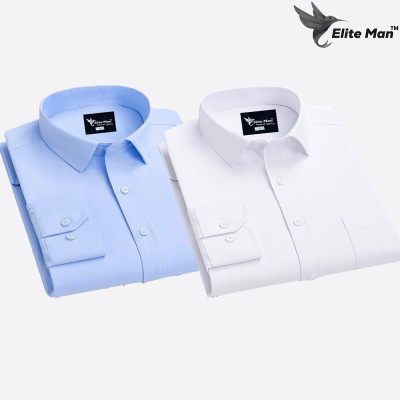 2 Pes Combo Premium Quality Formal Shirt - Sky Blue & White