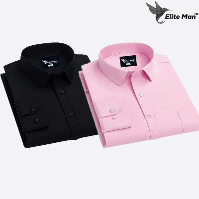 2 Pes Combo Premium Quality Formal Shirt - Pink & Black.