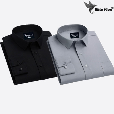 2 Pes Combo Premium Quality Formal Shirt - Black & Ash.