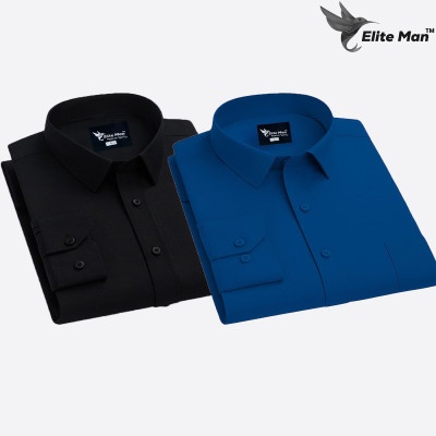 2 Pes Combo Premium Quality Formal Shirt - Black & Teal.