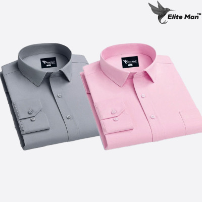 2 Pes Combo Premium Quality Formal Shirt - Pink & Ash.