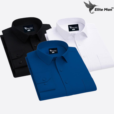 3 Pes Combo Premium Quality Formal Shirt - Black, White & Teal.
