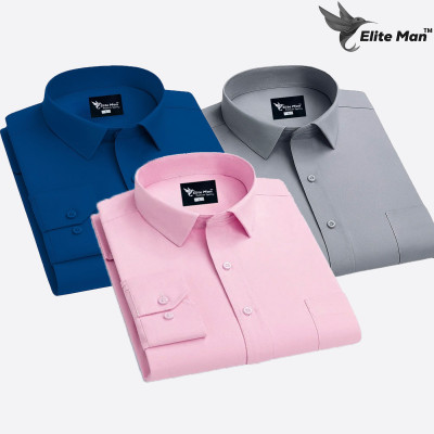 3 Pes Combo Premium Quality Formal Shirt - Pink, Teal & Ash.