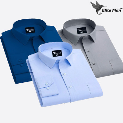 3 Pes Combo Premium Quality Formal Shirt - Sky Blue, Teal & Ash.