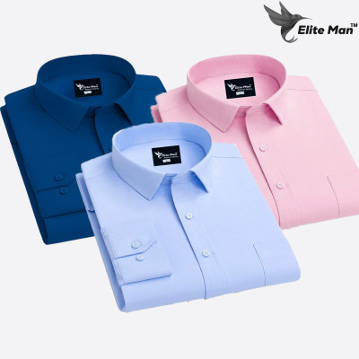 3 Pes Combo Premium Quality Formal Shirt - Sky Blue, Teal & Pink.