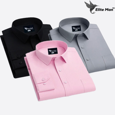 3 Pes Combo Premium Quality Formal Shirt - Black, Pink & Ash.