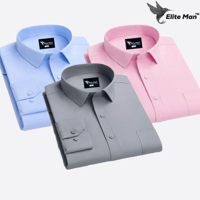 3 Pes Combo Premium Quality Formal Shirt - Sky Blue, Pink & Ash.