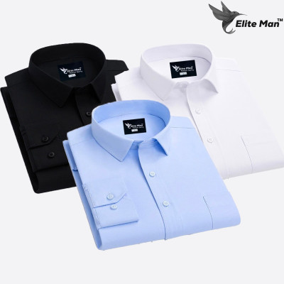 3 Pes Combo Premium Quality Formal Shirt - Black, Sky Blue & White.