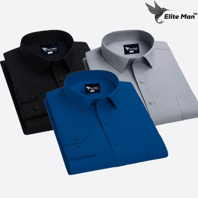 3 Pes Combo Premium Quality Formal Shirt - Black, Ash & Teal.