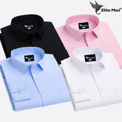 4 Pes Combo Premium Quality Formal Shirt - Black, Sky Blue, White & Pink.