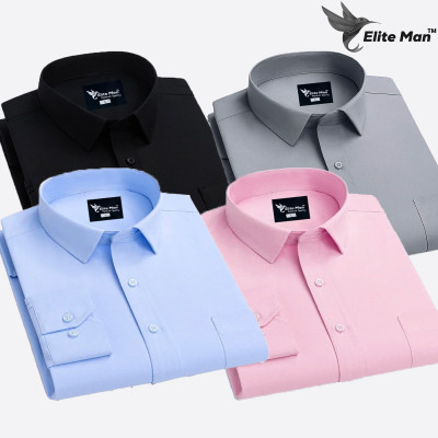 4 Pes Combo Premium Quality Formal Shirt - Black, Sky Blue, Pink & Ash.