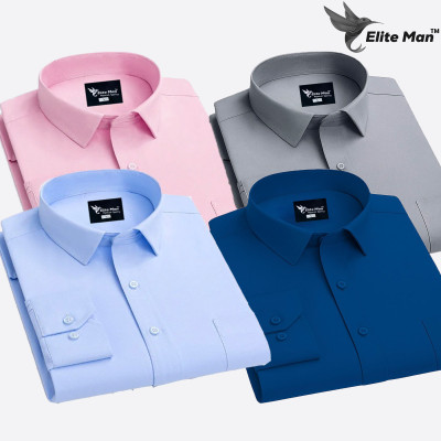 4 Pes Combo Premium Quality Formal Shirt - Ash, Pink, Sky Blue & Teal.