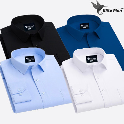 4 Pes Combo Premium Quality Formal Shirt - Black , White , Sky Blue & Teal.